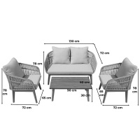 Σαλόνι εξωτερικού χώρου Macrena pakoworld μασίφ ξύλο ακακίας με σχοινί και μπεζ μαξιλάρια