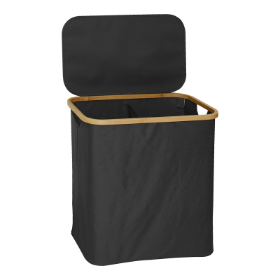 Καλάθι απλύτων Lodge pakoworld μπαμπού-ύφασμα σε γκρι απόχρωση 54x33x60εκ