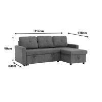 Γωνιακός αναστρέψιμος καναπές κρεβάτι Napora pakoworld με αποθηκευτικό χώρο γκρι ύφασμα 214x83/138x90εκ