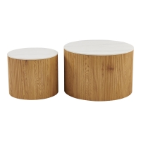 Τραπέζια σαλονιού Nelba pakoworld 2τμχ mdf oak - κεραμική επιφάνεια όψη μαρμάρου