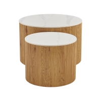 Τραπέζια σαλονιού Nelba pakoworld 2τμχ mdf oak - κεραμική επιφάνεια όψη μαρμάρου