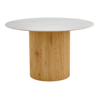 Τραπέζι Sikulu pakoworld mdf oak - λευκή όψη τραβερτίνας Φ125x77εκ