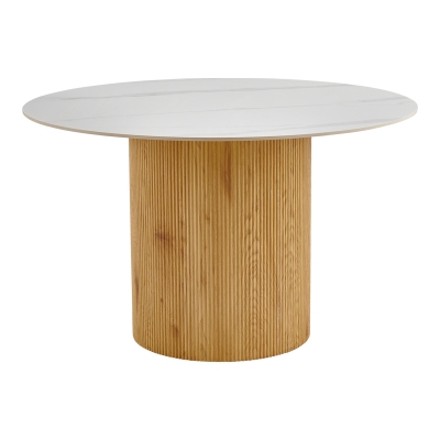 Τραπέζι Sikulu pakoworld mdf oak - λευκή όψη τραβερτίνας Φ125x77εκ