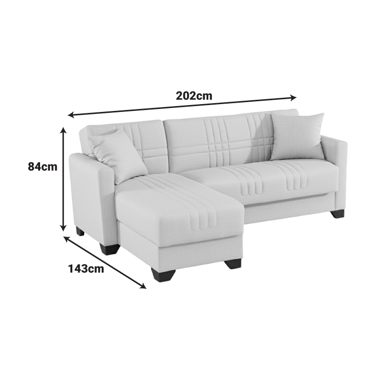 Γωνιακός καναπές-κρεβάτι αναστρέψιμος Stashio pakoworld ύφασμα κρεμ 202x143x84εκ