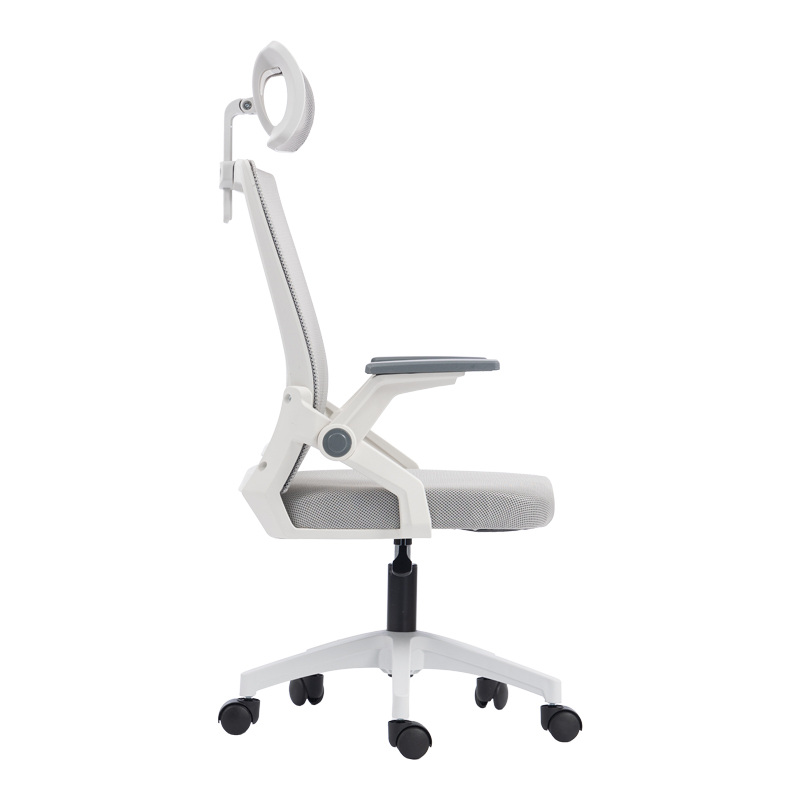 Καρέκλα γραφείου Plymot pakoworld λευκή - mesh γκρι 48x58x112-122εκ