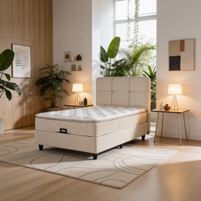 Κρεβάτι ημίδιπλο Punto pakoworld με αποθηκευτικό χώρο κρεμ βελούδο 120x200εκ