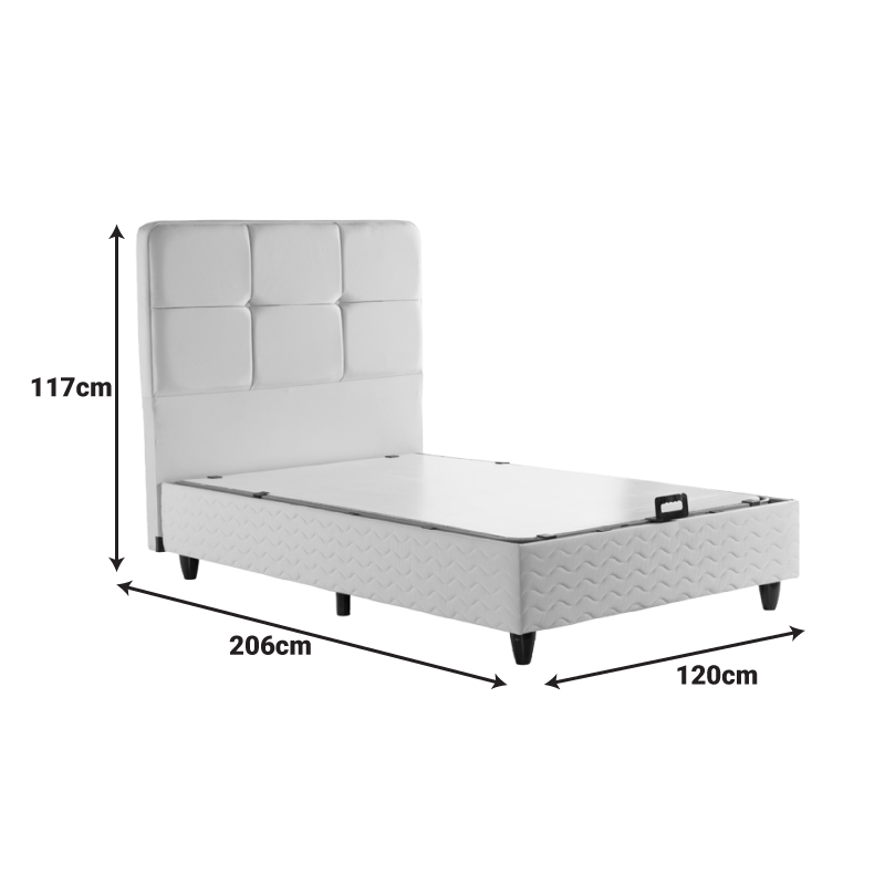 Κρεβάτι ημίδιπλο Punto pakoworld με αποθηκευτικό χώρο κρεμ βελούδο 120x200εκ