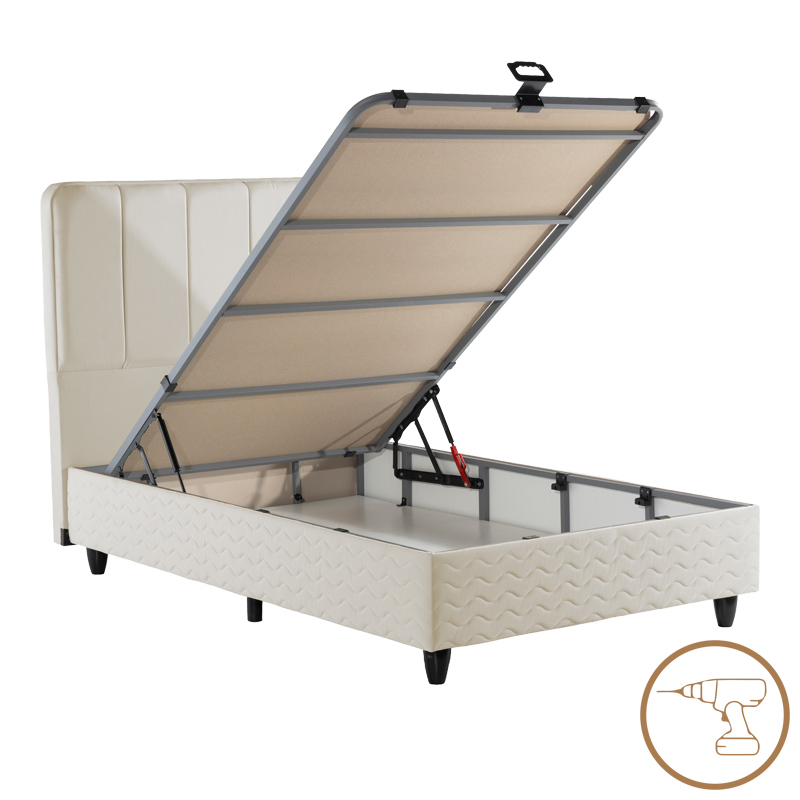 Κρεβάτι μονό Lunda pakoworld με αποθηκευτικό χώρο κρεμ βελούδο 90x200εκ