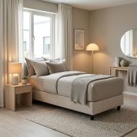 Κρεβάτι μονό Υπόστρωμα Pakda pakoworld κρεμ βελούδο 90x200εκ