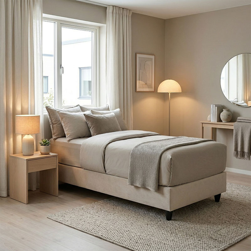 Κρεβάτι μονό Υπόστρωμα Pakda pakoworld κρεμ βελούδο 90x200εκ