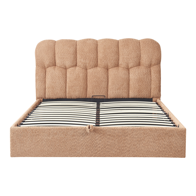 Κρεβάτι διπλό Sectra pakoworld terracotta μπουκλέ ύφασμα 160x200εκ