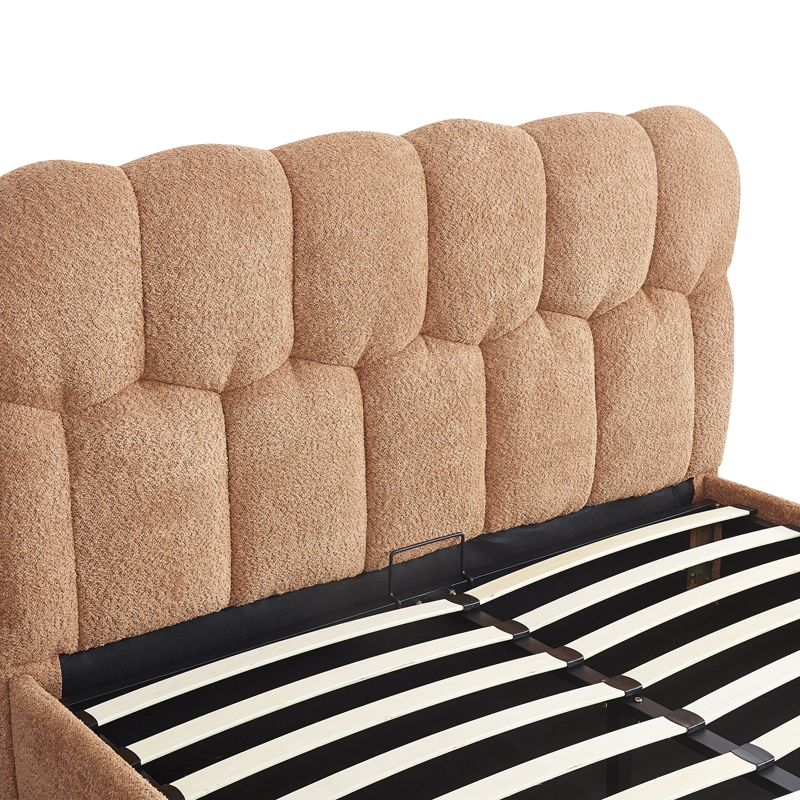 Κρεβάτι διπλό Sectra pakoworld terracotta μπουκλέ ύφασμα 160x200εκ