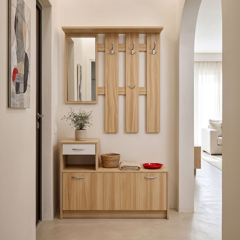 Έπιπλο εισόδου Jentia pakoworld με καθρέπτη sonoma με λευκό MDF 100x24x186εκ Έπιπλο εισόδου Jentia pakoworld με καθρέπτη sonoma με λευκό MDF 100x24x186εκ