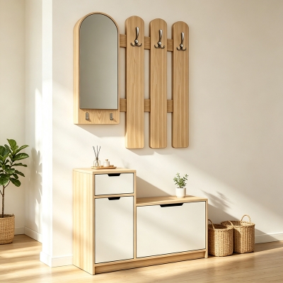 Έπιπλο εισόδου Kenty pakoworld  με καθρέπτη sonoma με λευκό MDF 100x28x110εκ