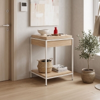 Κονσόλα Odar pakoworld με αποθηκευτικό χώρο sonoma MDF με λευκό μέταλλο 63x63x80εκ Κονσόλα Odar pakoworld με αποθηκευτικό χώρο sonoma MDF με λευκό μέταλλο 63x63x80εκ