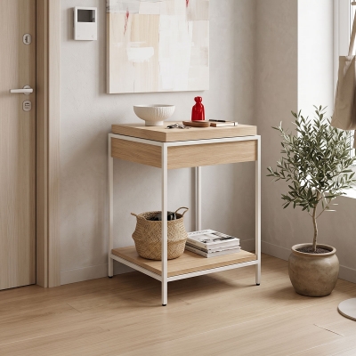 Κονσόλα Odar pakoworld με αποθηκευτικό χώρο sonoma MDF με λευκό μέταλλο 63x63x80εκ