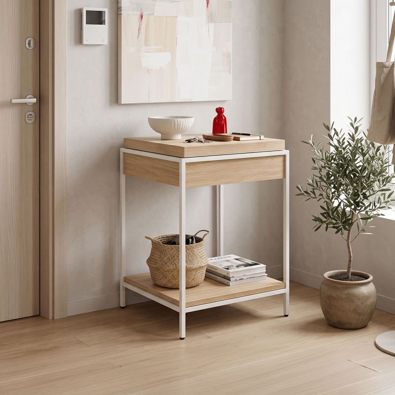 Κονσόλα Odar pakoworld με αποθηκευτικό χώρο sonoma MDF με λευκό μέταλλο 63x63x80εκ Κονσόλα Odar pakoworld με αποθηκευτικό χώρο sonoma MDF με λευκό μέταλλο 63x63x80εκ